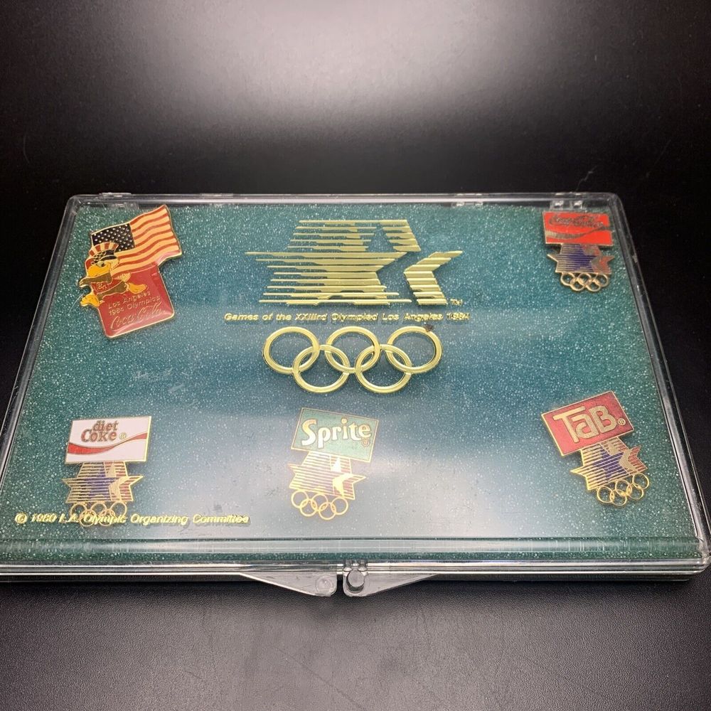 1984 Olympics Soda Pin Set Coca Cola Tab Sprite Eagle Pins Sponsor USA Vintage